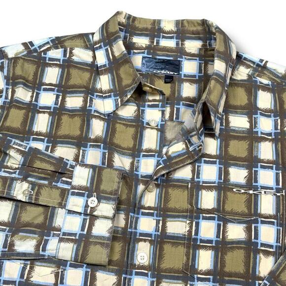 VTG OAKLEY Men’s Plaid Long Sleeve Shirt Large 2000s Y2K Casual Olive Green - Picture 1 of 10